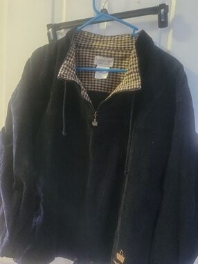 Longaberger Men's Navy Half-Zip Corduroy Sweater with Checked Collar